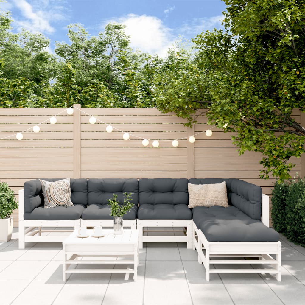 vidaXL 7-tlg. Garten-Lounge-Set mit Kissen Weiß Massivholz