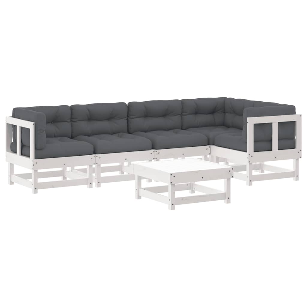Thumbnail - vidaXL 6-tlg. Garten-Lounge-Set mit Kissen Weiß Massivholz