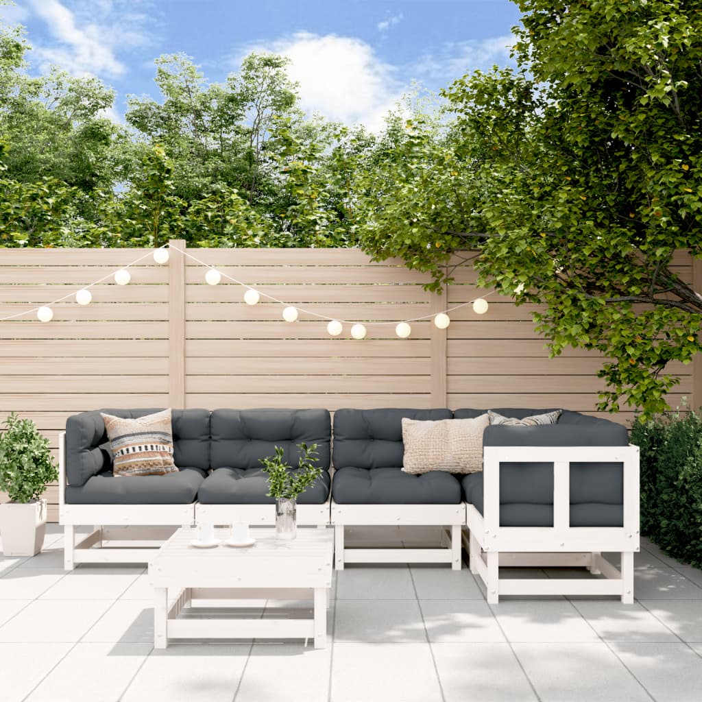 vidaXL 6-tlg. Garten-Lounge-Set mit Kissen Weiß Massivholz