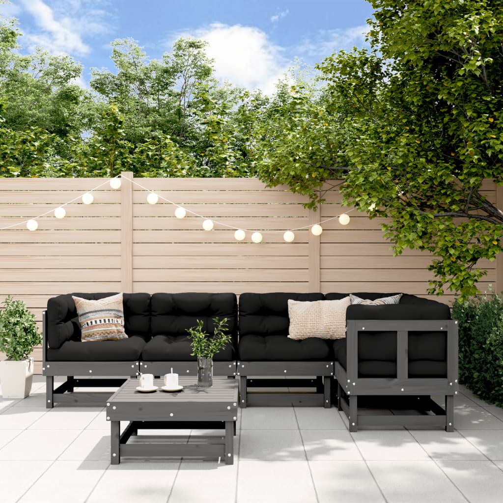 vidaXL 6-tlg. Garten-Lounge-Set mit Kissen Grau Massivholz