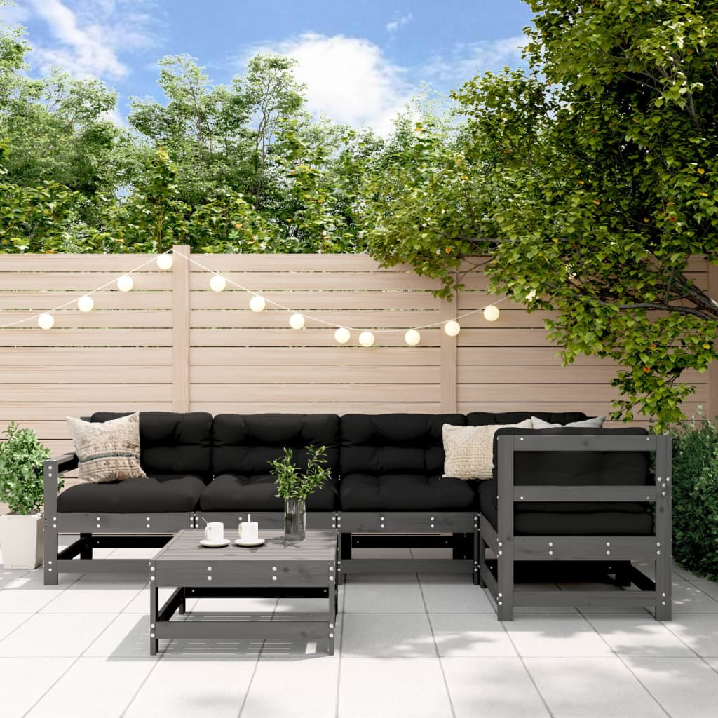 vidaXL 6-tlg. Garten-Lounge-Set mit Kissen Grau Massivholz