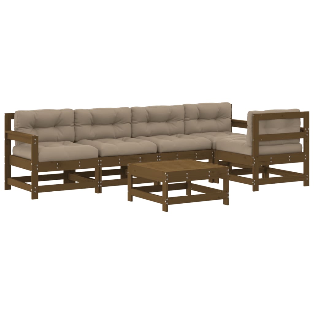 vidaXL 6-delige Loungeset met kussens grenenhout honingbruin
