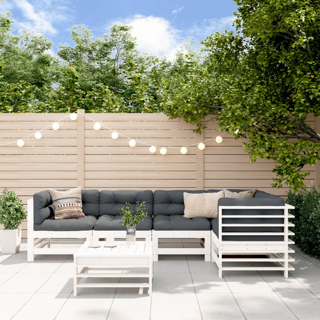 vidaXL 6-tlg. Garten-Lounge-Set mit Kissen Weiß Massivholz