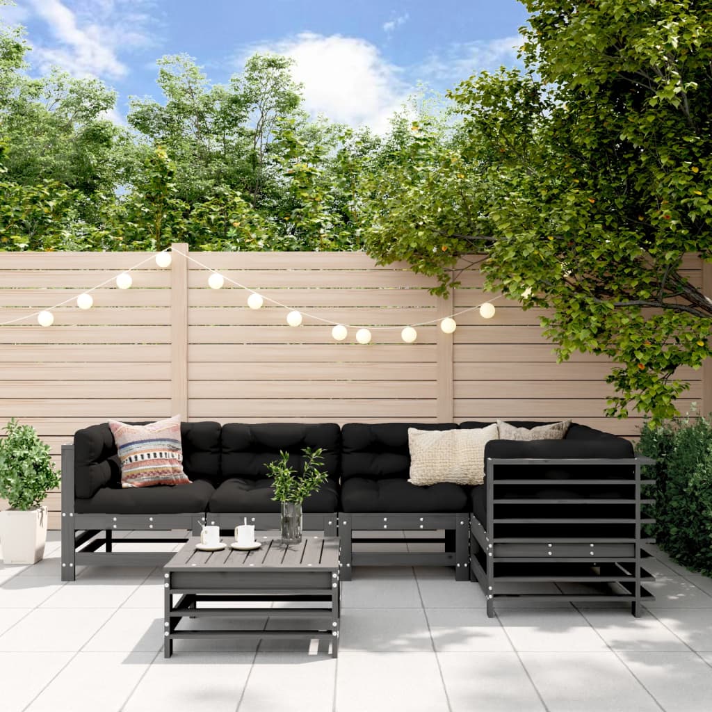 vidaXL 6-tlg. Garten-Lounge-Set mit Kissen Grau Massivholz