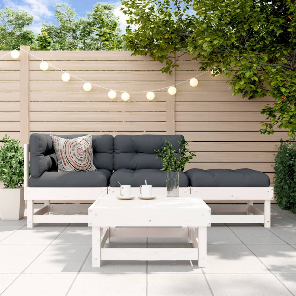 vidaXL 4-tlg. Garten-Lounge-Set mit Kissen Weiß Massivholz