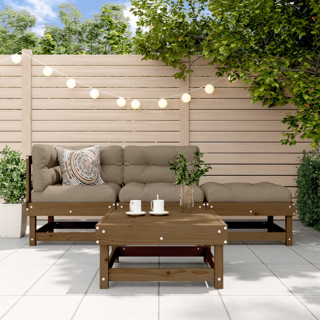 Salon de jardin 4 pcs avec coussins marron miel bois massif