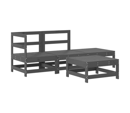 vidaXL Set mobilier grădină cu perne, 4 piese, gri, lemn masiv