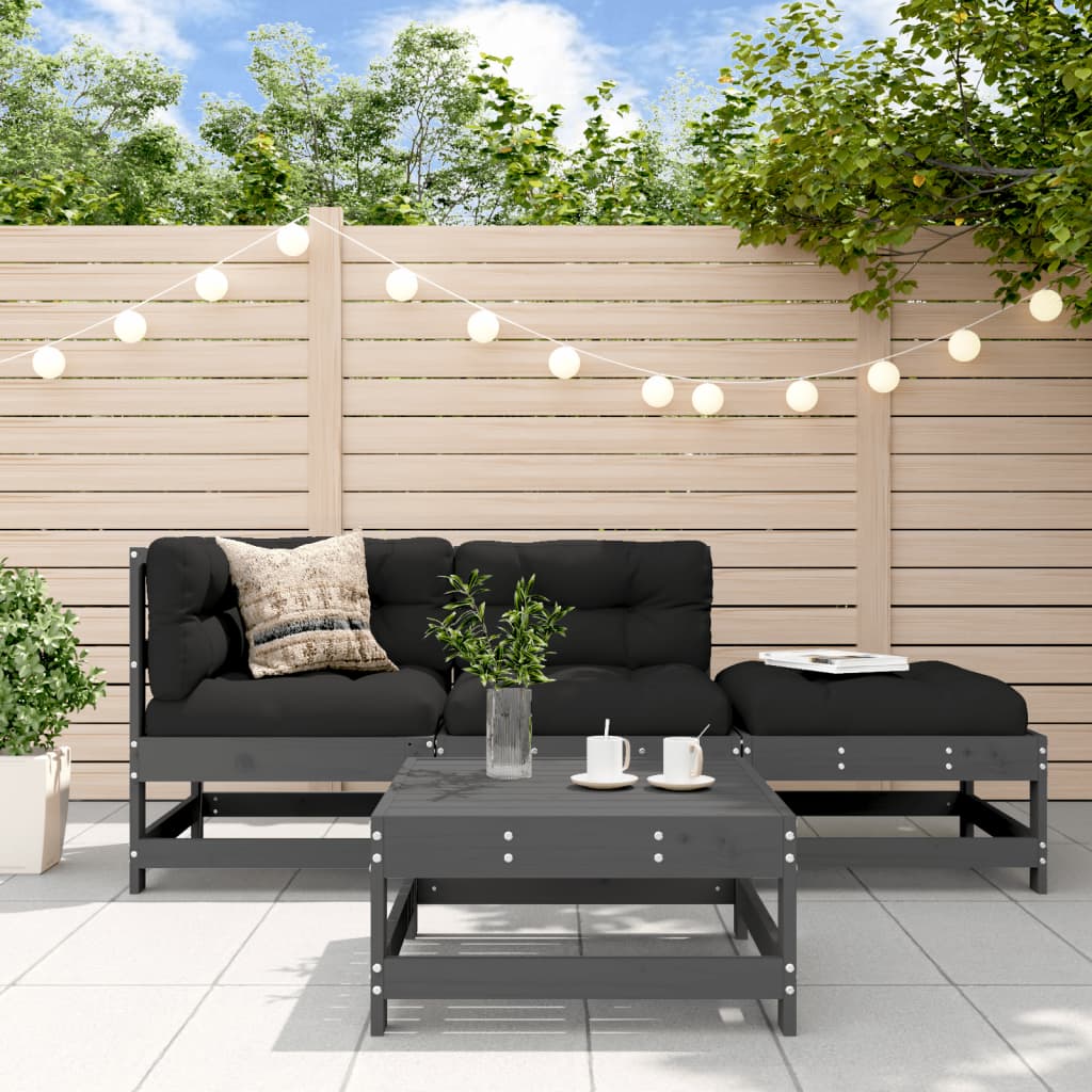 vidaXL 4-tlg. Garten-Lounge-Set mit Kissen Grau Massivholz