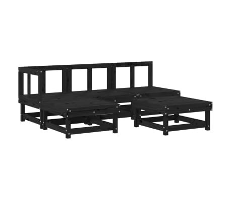 vidaXL 5 Piece Garden Lounge Set with Cushions Black Solid Wood