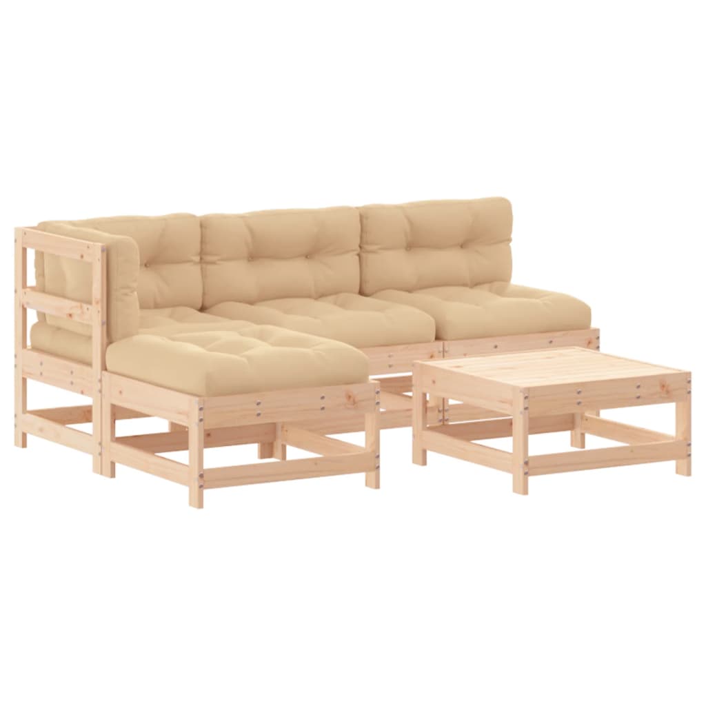 vidaXL 5-delige Loungeset met kussens massief hout