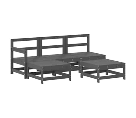 vidaXL 5-tlg. Garten-Lounge-Set mit Kissen Grau Massivholz