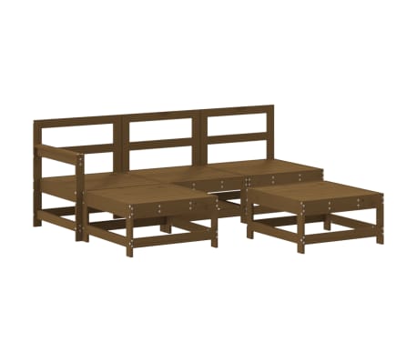 vidaXL 5pcs conj. lounge jardim+almofad&otilde;es madeira maci&ccedil;a castanho-mel