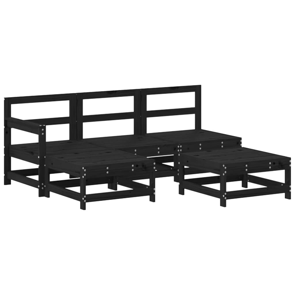 vidaXL 5-delige Loungeset met kussens massief hout zwart