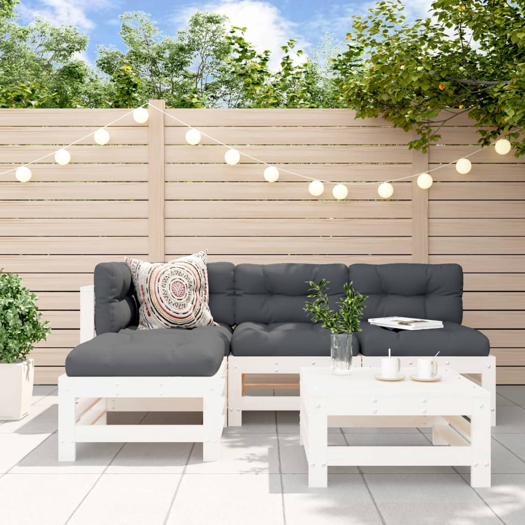 5-tlg. Garten-Lounge-Set mit Kissen Weiß Massivholz kaufen