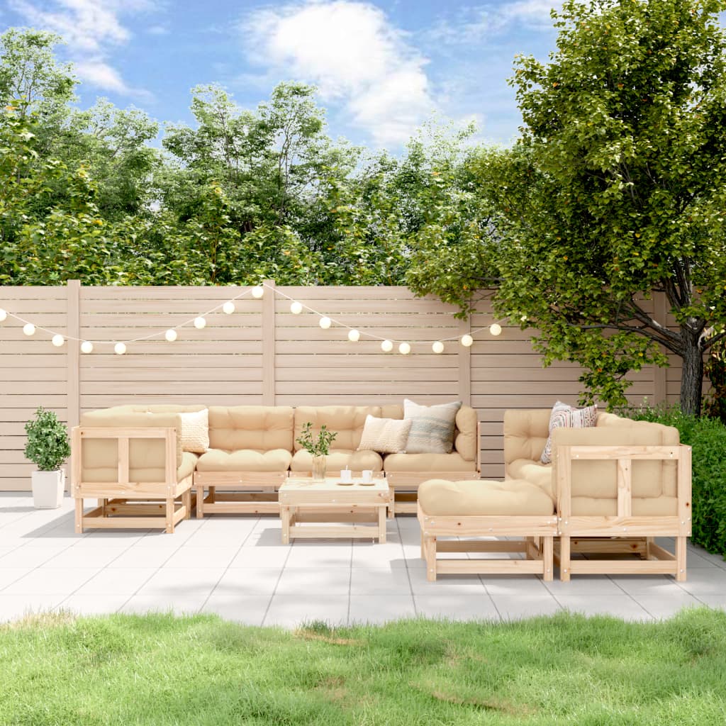 Salon de jardin 10 pcs avec coussins bois massif