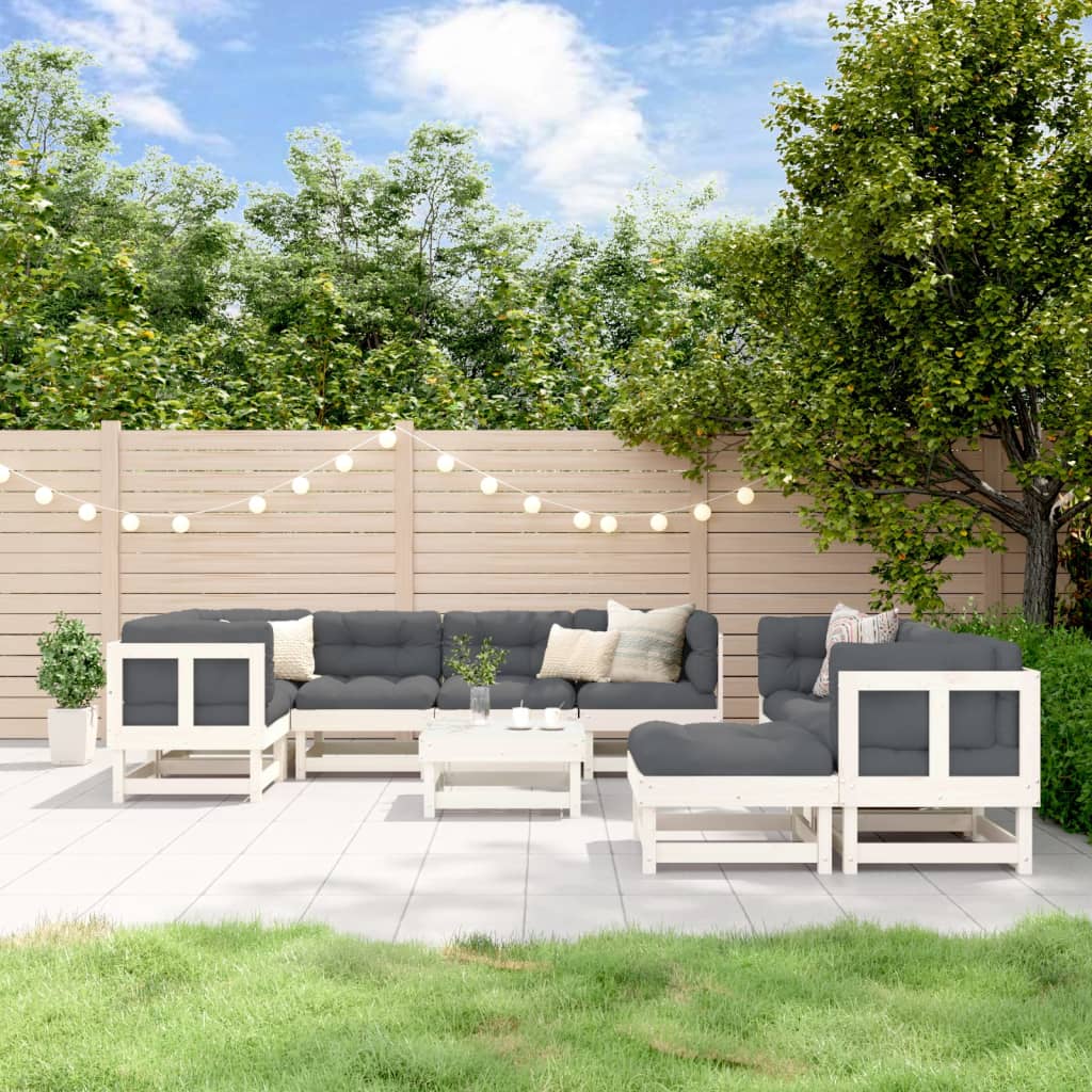 vidaXL 10-tlg. Garten-Lounge-Set mit Kissen Weiß Massivholz