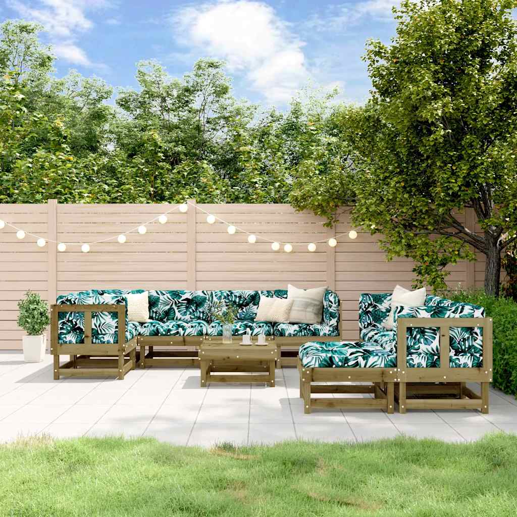 Salon de jardin 10 pcs avec coussins bois de pin imprégné