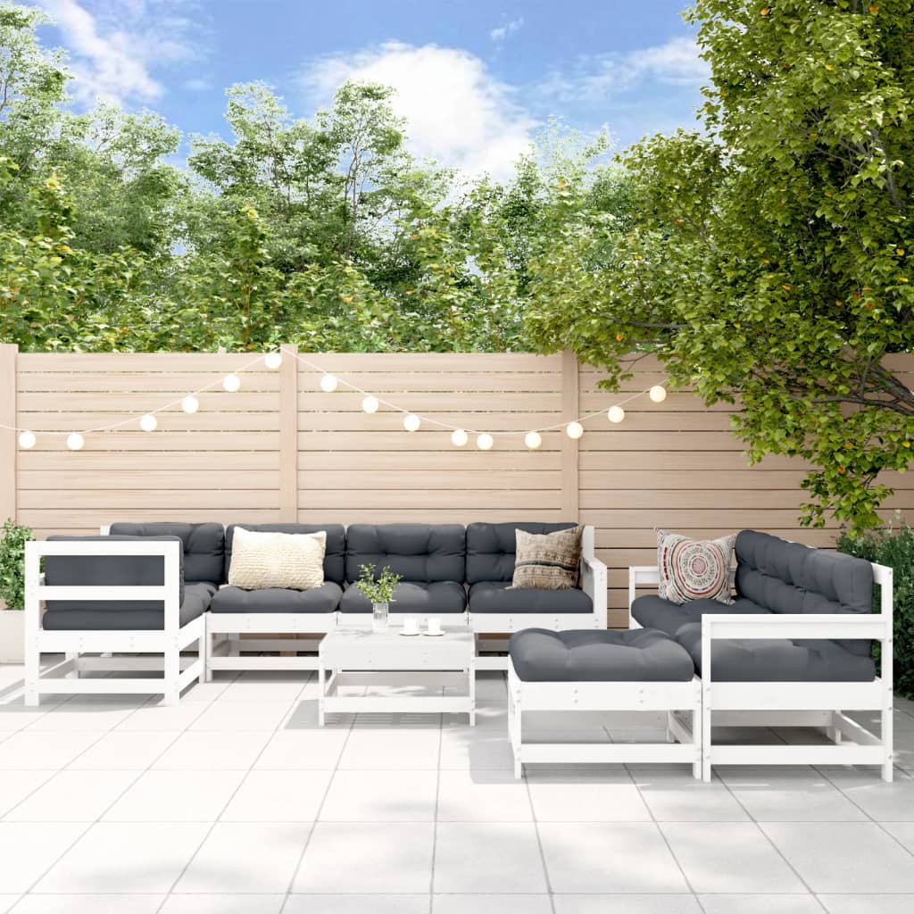 vidaXL 10-tlg. Garten-Lounge-Set mit Kissen Weiß Massivholz