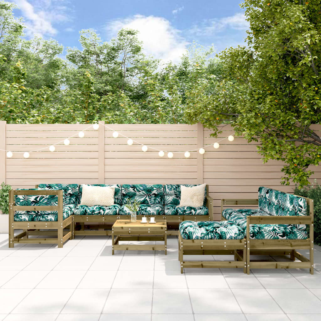 vidaXL 10 pcs conjunto lounge de jardim c/ almofadões pinho impregnado