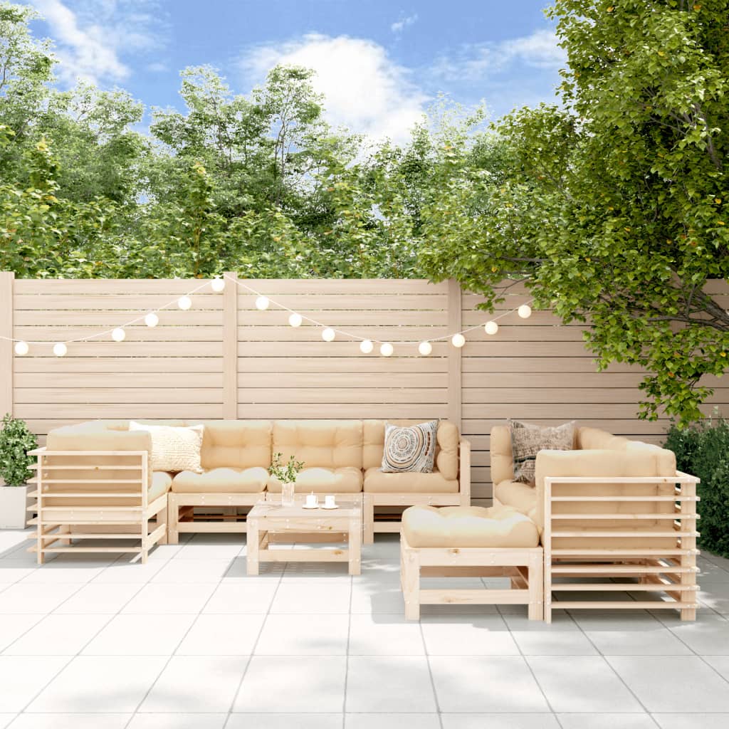 vidaXL Set mobilier de grădină cu perne, 10 piese, lemn masiv