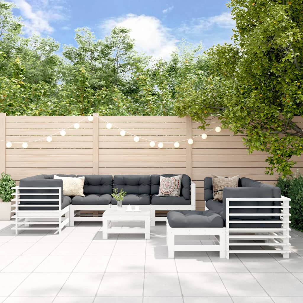 vidaXL loungesæt til haven 10 dele med hynder massivt træ hvid