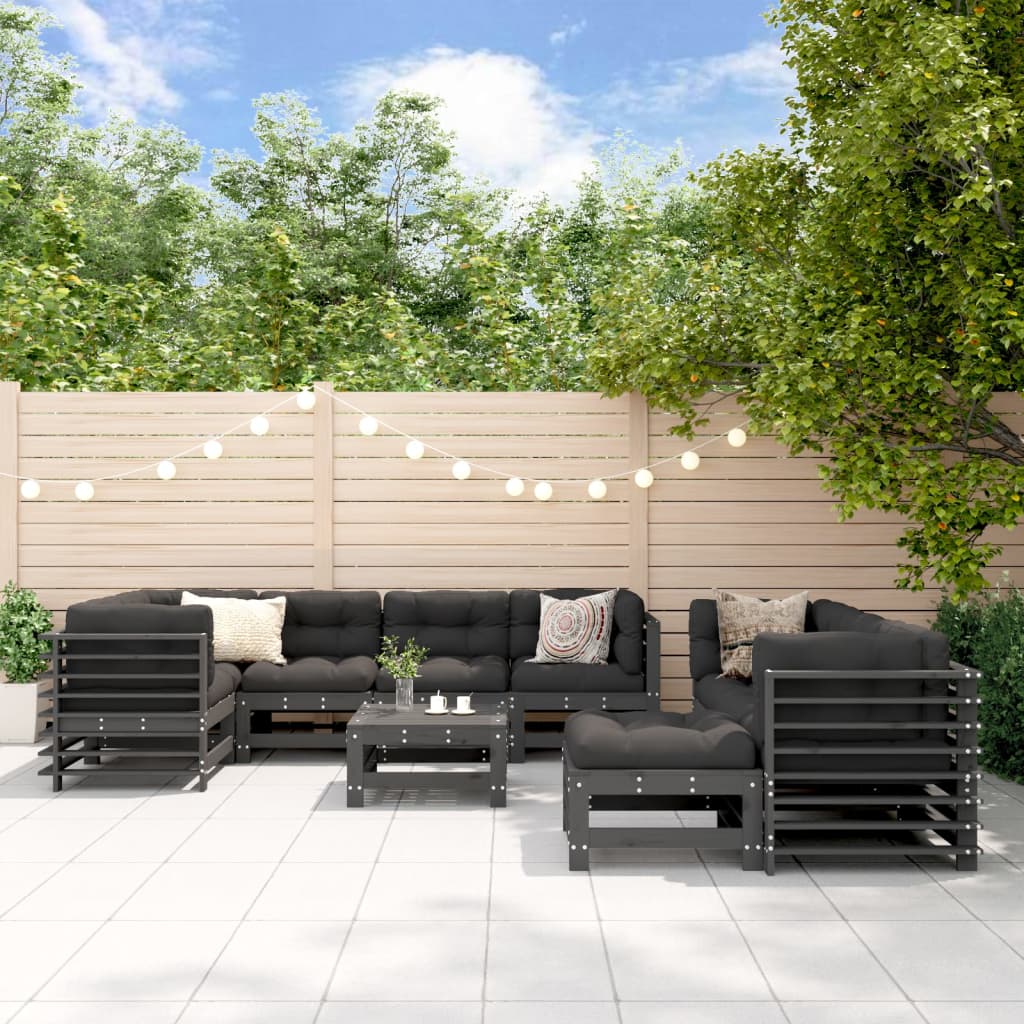 vidaXL 10-tlg. Garten-Lounge-Set mit Kissen Grau Massivholz