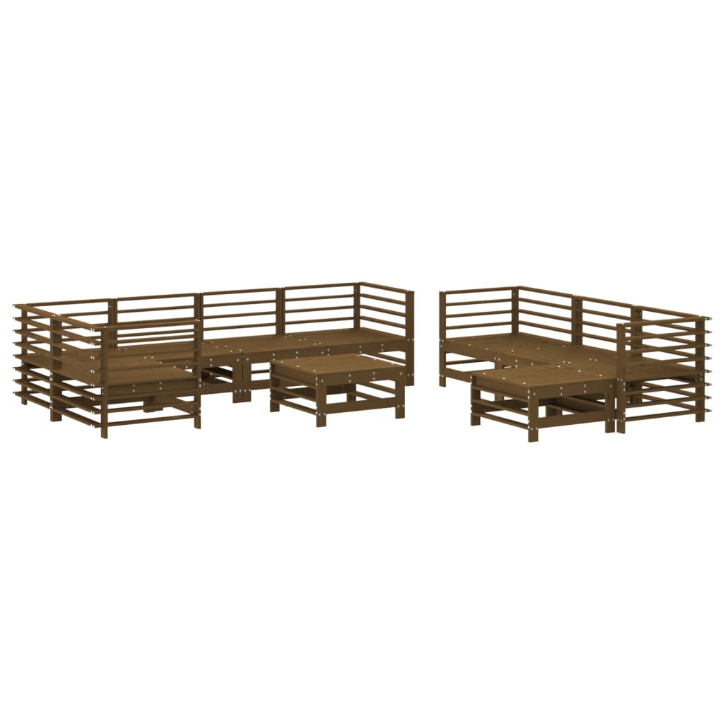 vidaXL 10-delige Loungeset met kussens massief hout honingbruin afbeelding