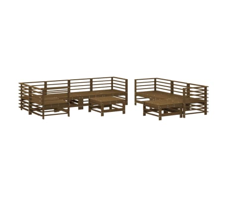 vidaXL 10-delige Loungeset met kussens massief hout honingbruin