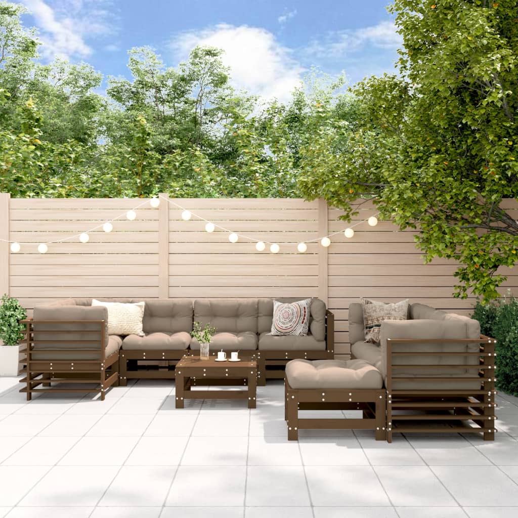 vidaXL 10-tlg. Garten-Lounge-Set mit Kissen Honigbraun Massivholz