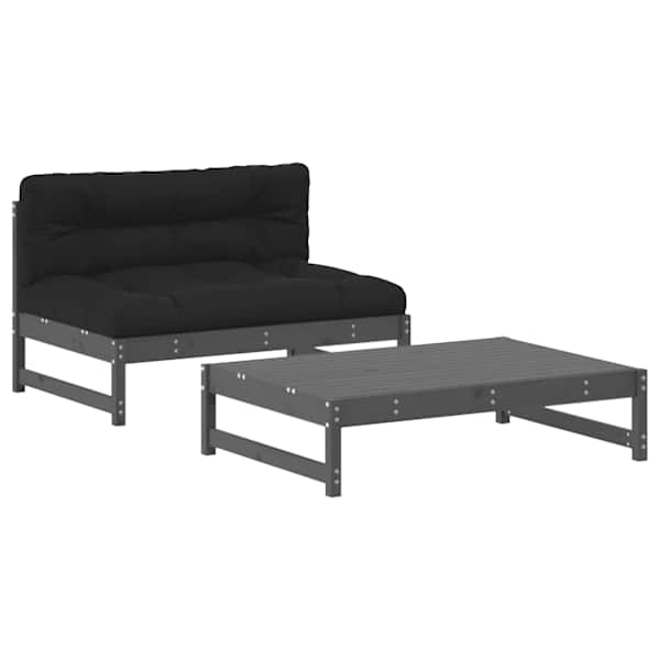 vidaXL 2-osaline aiam&ouml;&ouml;bli komplekt patjadega, hall, t&auml;ispuit