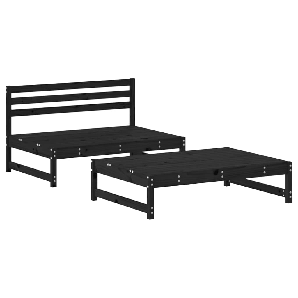 vidaXL 2-delige Loungeset met kussens massief hout zwart