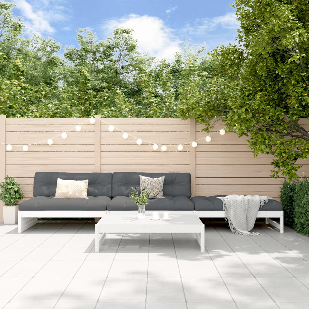 vidaXL 4-tlg. Garten-Lounge-Set mit Kissen Weiß Massivholz