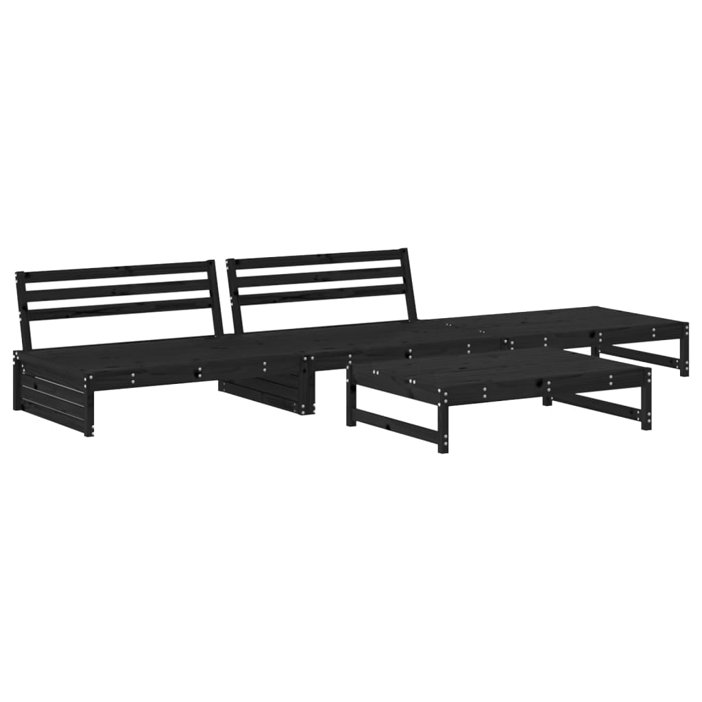 vidaXL 4-delige Loungeset met kussens massief hout zwart