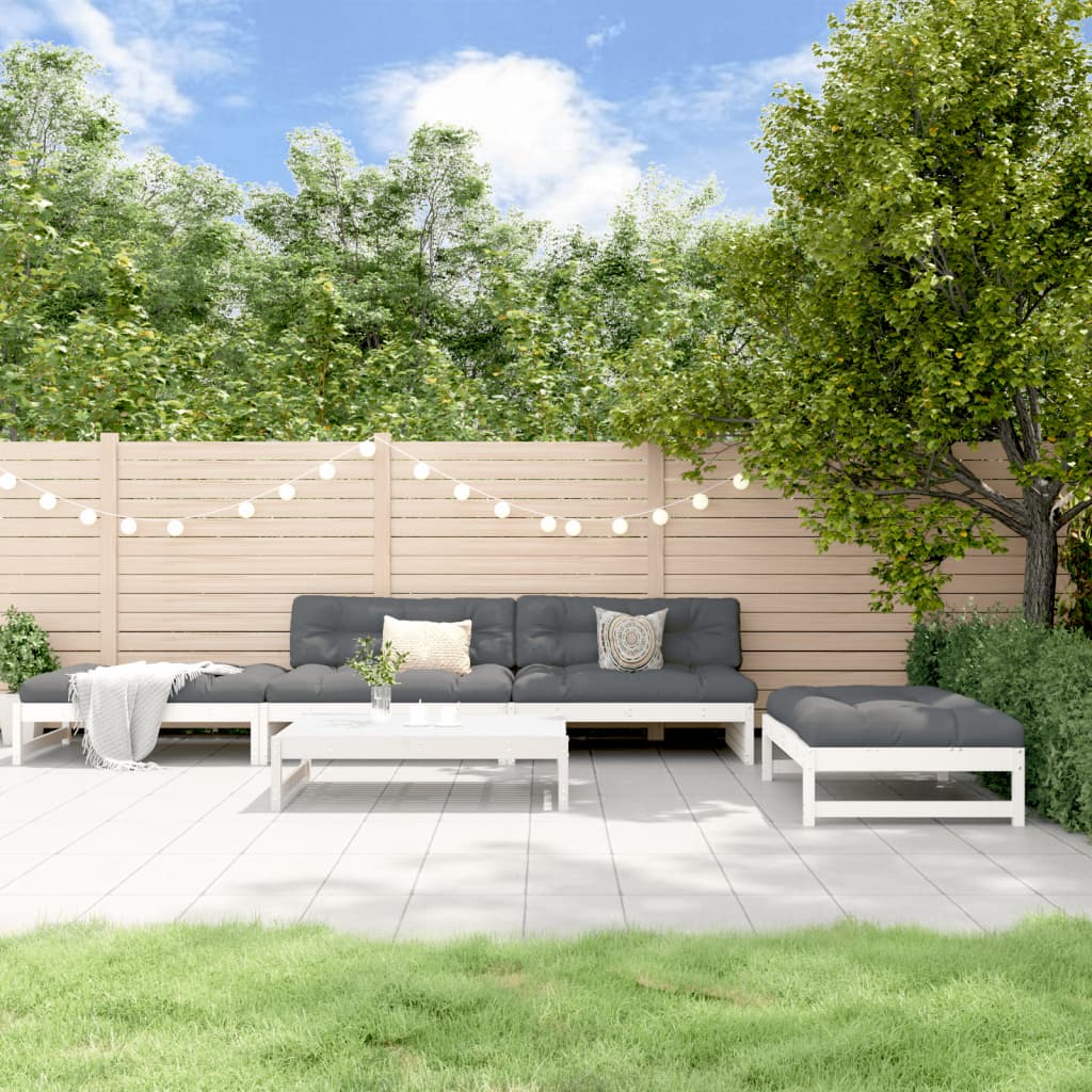 vidaXL 5-tlg. Garten-Lounge-Set mit Kissen Weiß Massivholz