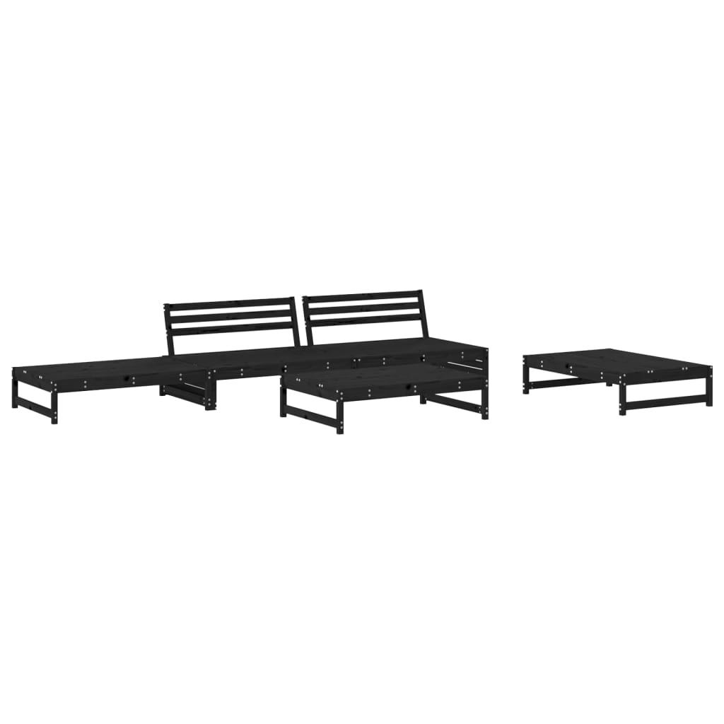 vidaXL 5-delige Loungeset met kussens massief hout zwart