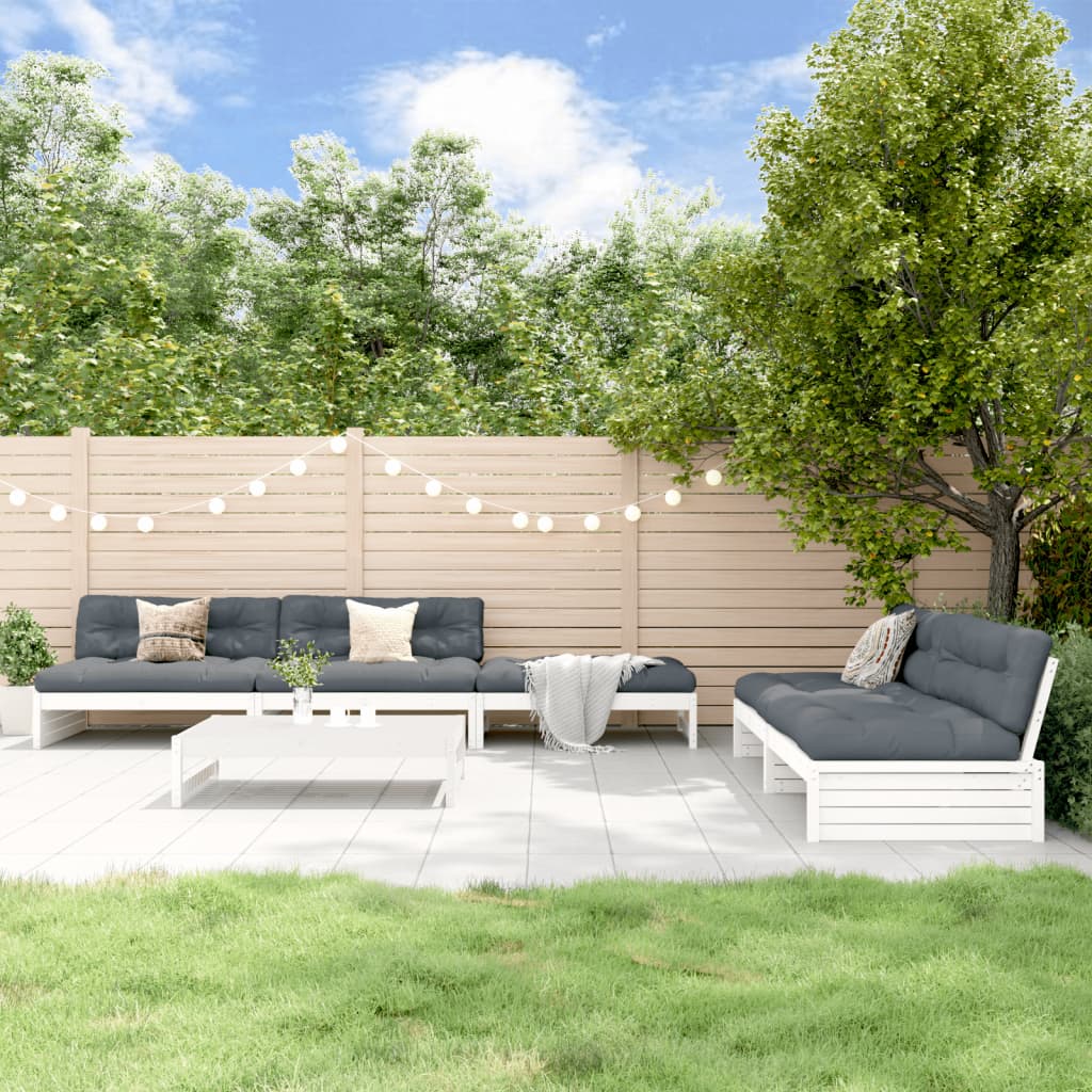 vidaXL 6-tlg. Garten-Lounge-Set mit Kissen Weiß Massivholz