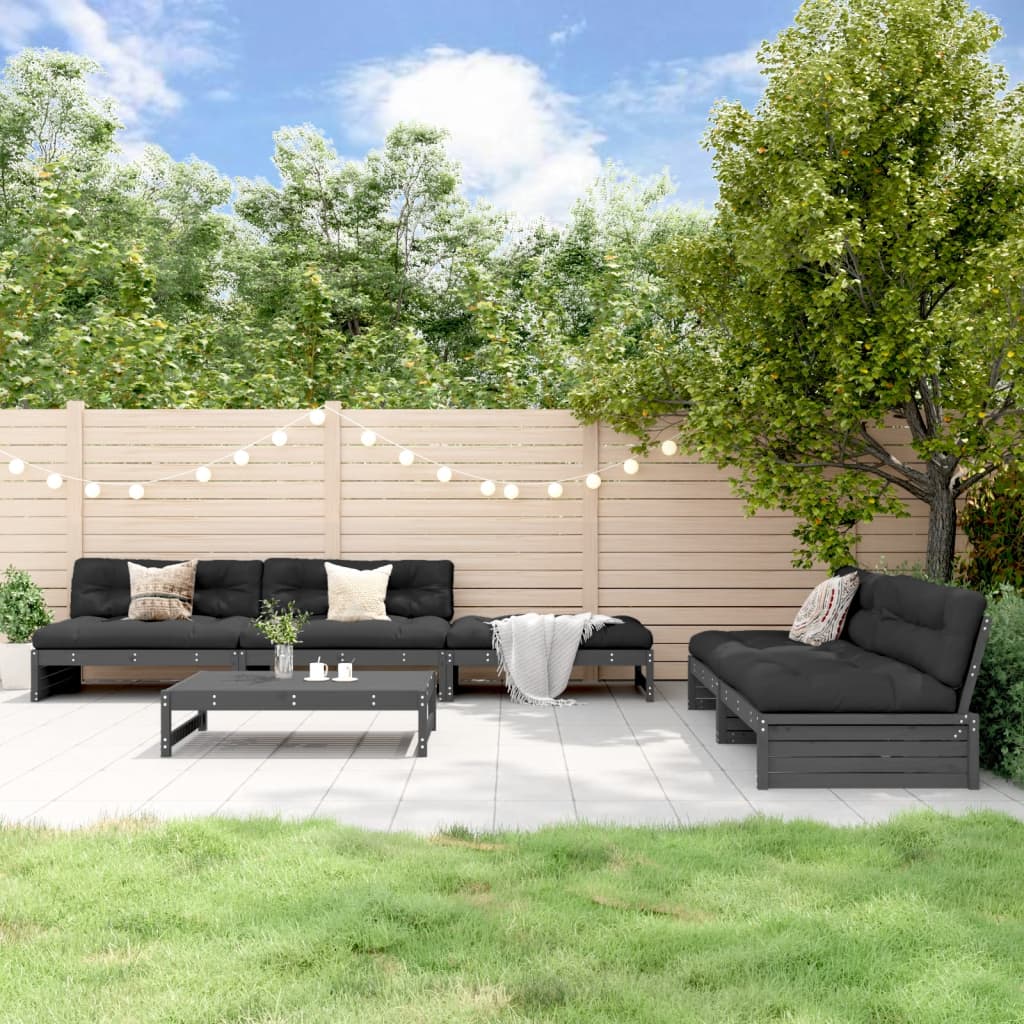 vidaXL 6-tlg. Garten-Lounge-Set mit Kissen Grau Massivholz