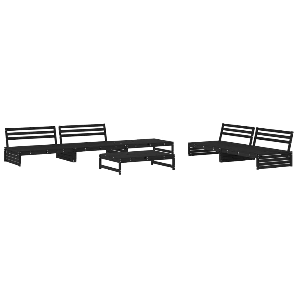 vidaXL 6-delige Loungeset met kussens massief hout zwart