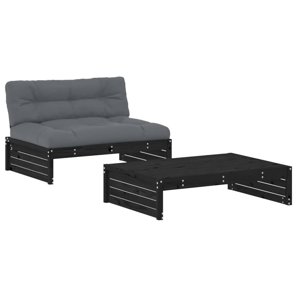 Thumbnail - vidaXL 2-tlg. Garten-Lounge-Set mit Kissen Schwarz Massivholz