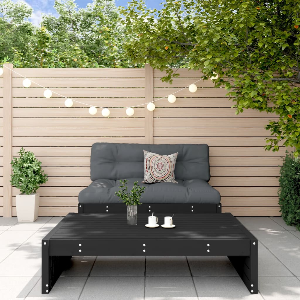 vidaXL 2-tlg. Garten-Lounge-Set mit Kissen Schwarz Massivholz