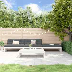 Vrtna sedežna garnitura 4-delna z blazinami bela trdna borovina