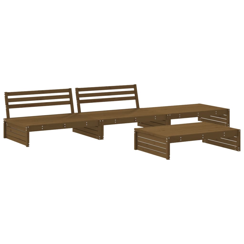 vidaXL 4-delige Loungeset met kussens massief hout honingbruin afbeelding
