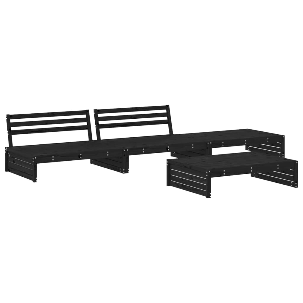 vidaXL 4-delige Loungeset met kussens massief hout zwart afbeelding