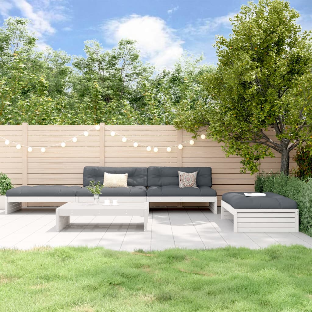 vidaXL 5-tlg. Garten-Lounge-Set mit Kissen Weiß Massivholz