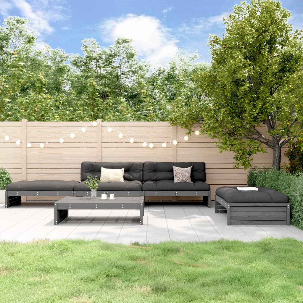 vidaXL 5-tlg. Garten-Lounge-Set mit Kissen Grau Massivholz