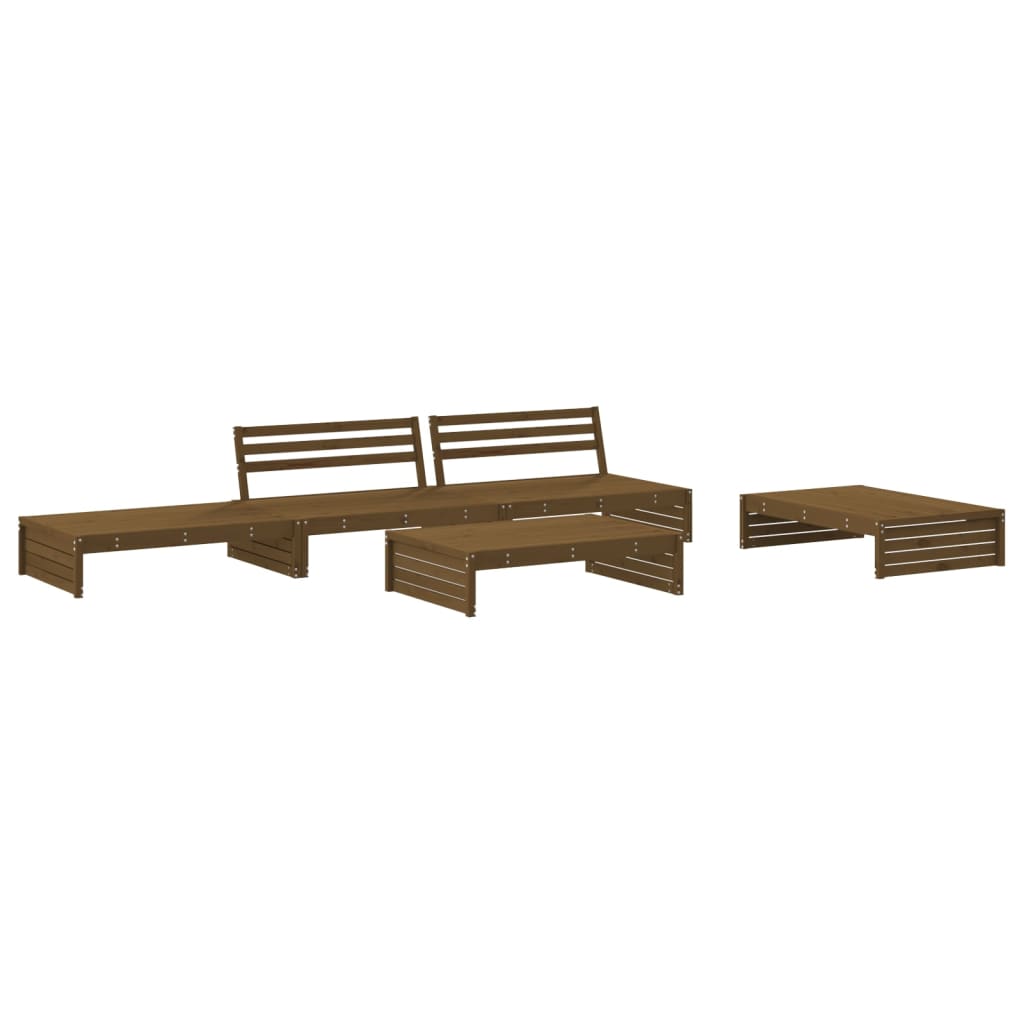 vidaXL 5-delige Loungeset met kussens massief hout honingbruin afbeelding