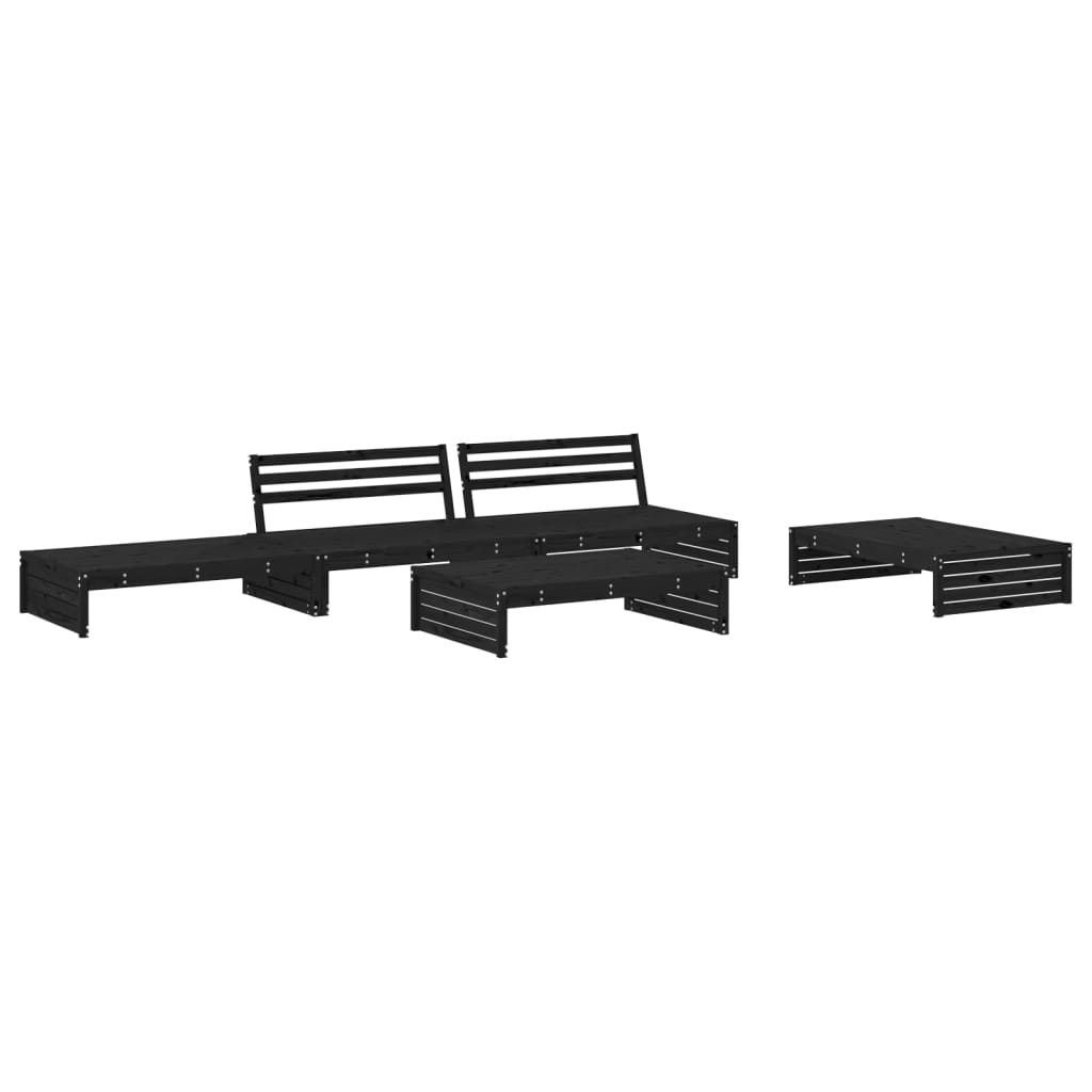 vidaXL 5-delige Loungeset met kussens massief hout zwart afbeelding