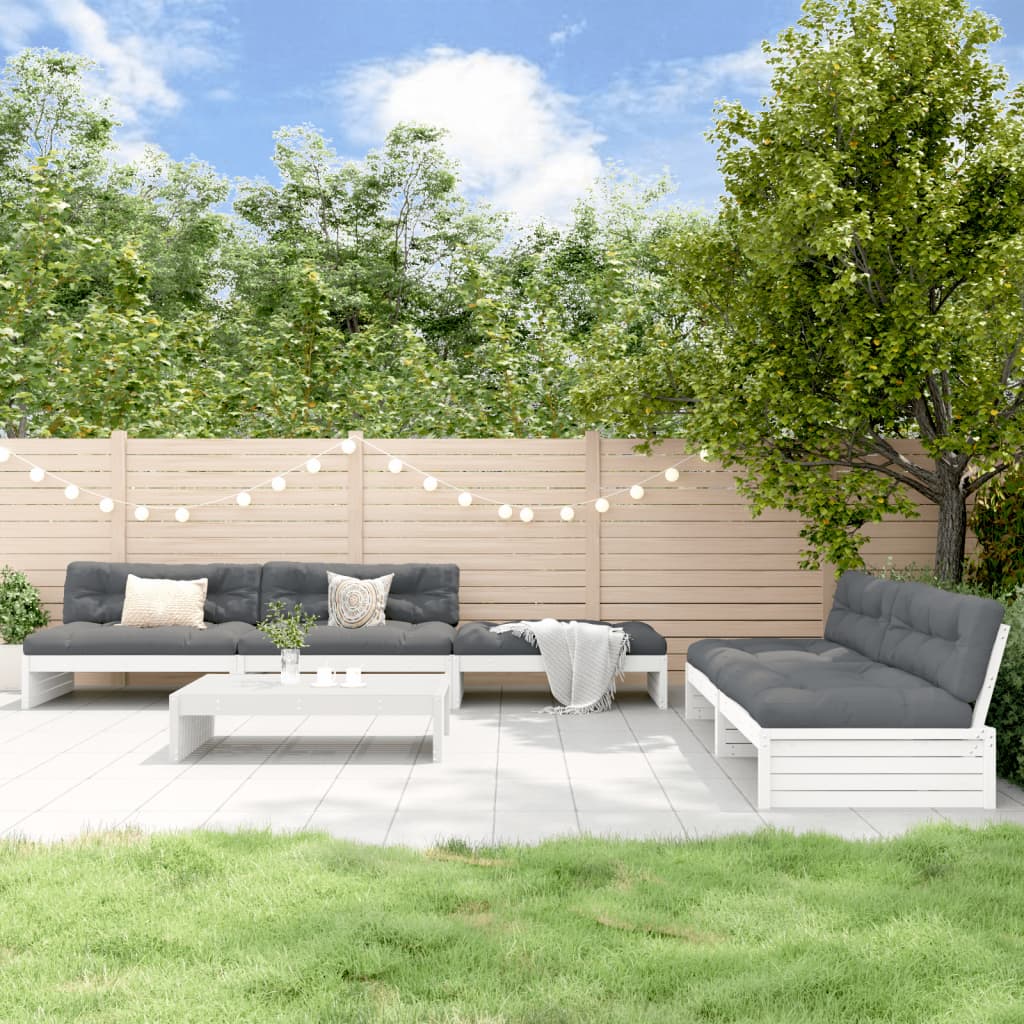 vidaXL 6-tlg. Garten-Lounge-Set mit Kissen Weiß Massivholz