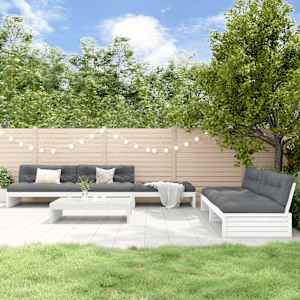 Vrtna sedežna garnitura 6-delna z blazinami bela trdna borovina