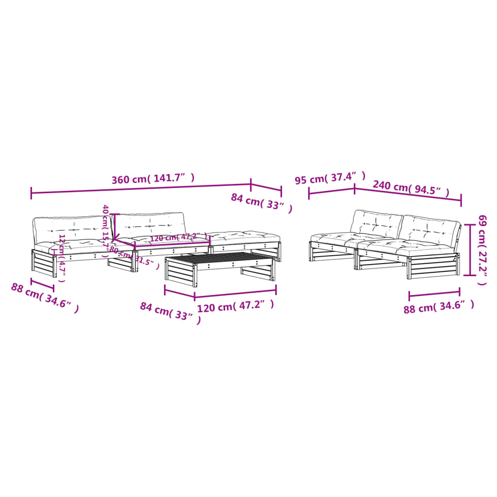 Set mobilier de grădină cu perne, 6 piese, lemn masiv Douglas